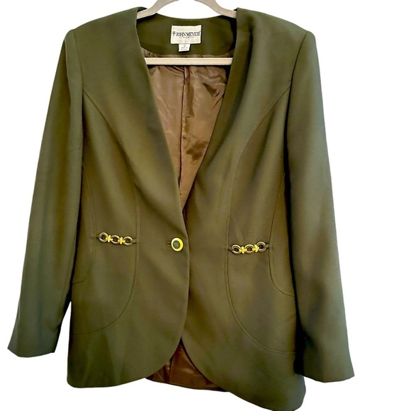 John Meyer of Norwich VINTAGE Olive Green Blazer w/ 1 Gold Button Closure sz 10 - Picture 1 of 6